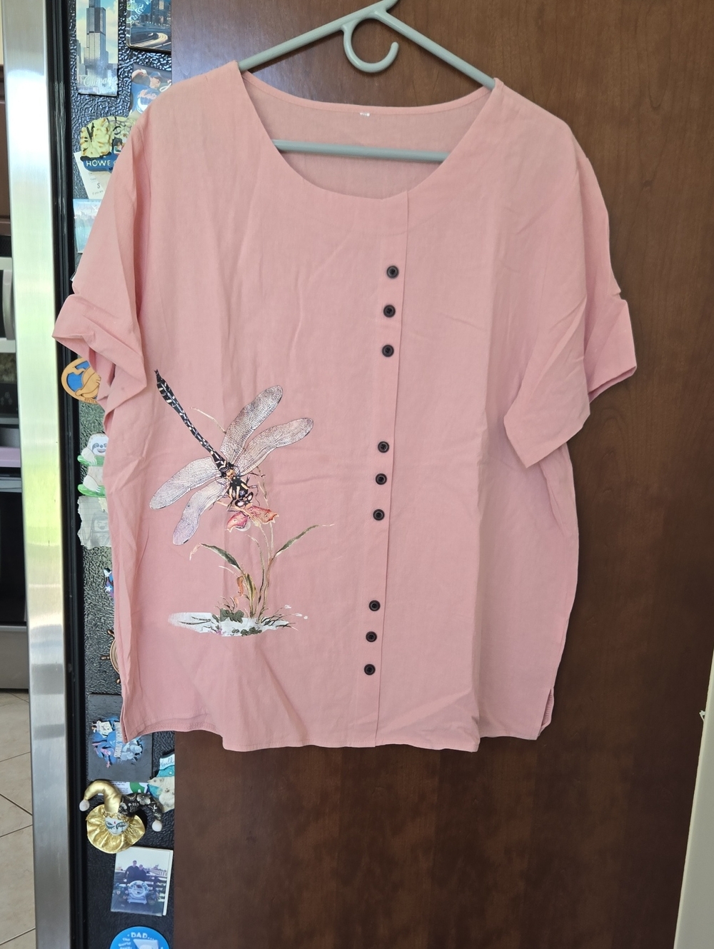 Pink Dragonfly Print Women's Blouse